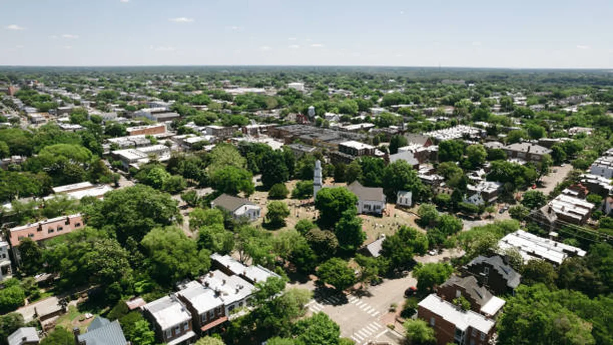 Aerial view of Washington DC residential neighborhoods