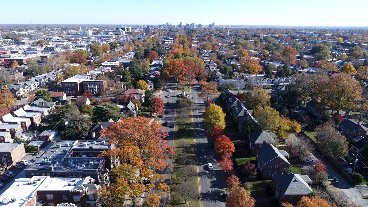 Aerial view of Southeast Washington DC residential neighborhood