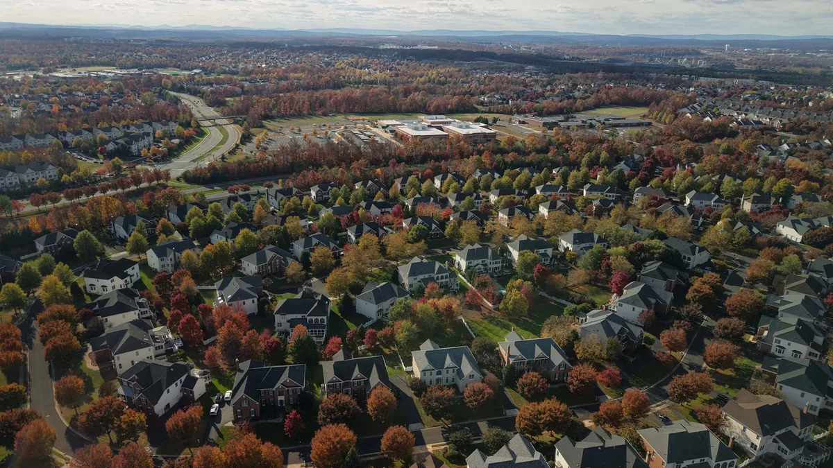 Aerial view of Arlington, Virginia neighborhood near the Pentagon